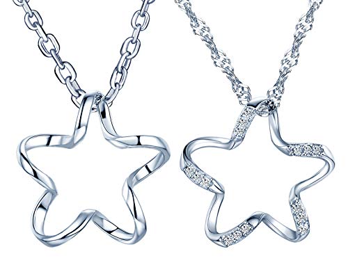 MICSAVI Herren Damen 925 Sterling Silber Paar Halskette locken Stern Anhänger mit Kette von MICSAVI