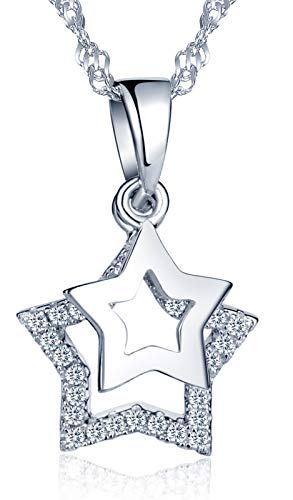 MICSAVI Damen Kette 45cm mit Anhänger Sterne 925 Sterling Silber Halskette mit Zirkonia weiß von MICSAVI