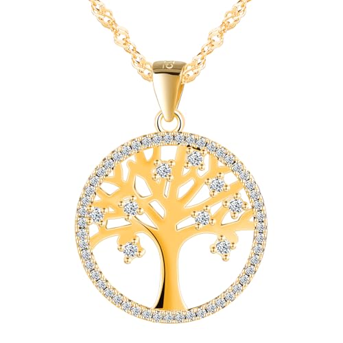 MICYUMI Damen 925 Sterling Silber Halskette Cubic Zirkonia Baum Design Anhänger mit Kette,Gold von MICYUMI