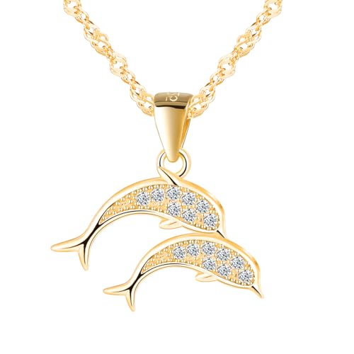 MICYUMI Damen 925 Sterling Silber Halskette Doppel Delfine Design Cubic Zirkonia Anhänger mit Kette,Gold MICYUMI Damen 925 Sterling Silber Halskette Doppel Delfine Design Cubic Zirkonia Anhänger mit Kette,Gold von MICYUMI