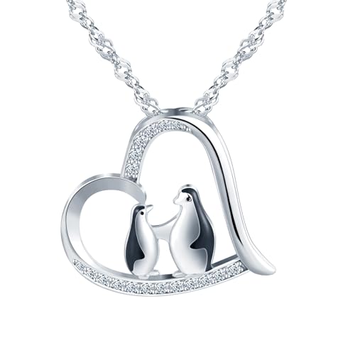 MICYUMI Damen 925 Sterling Silber Herz Form Halskette Cubic Zirkonia Pinguin Design Anhänger mit Kette,Silber von MICYUMI