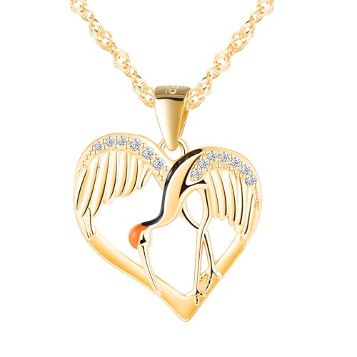 MICYUMI Damen 925 Sterling Silber Herz Form Halskette Cubic Zirkonia Vogel Design Anhänger mit Kette,Gold von MICYUMI