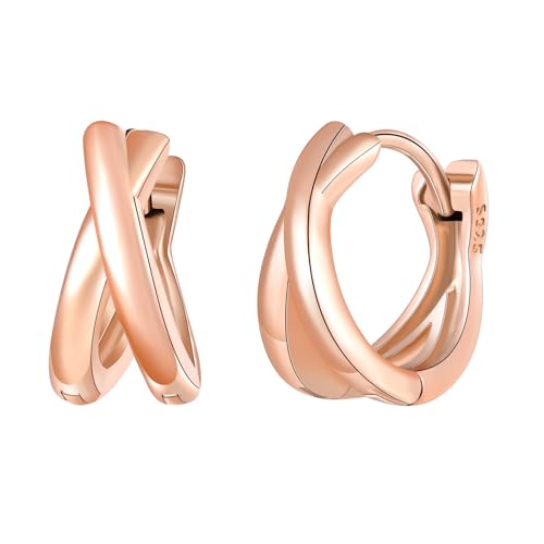 MICYUMI Damen 925 Sterling Silber Rund Form Creolen Ohrringe Einfaches Design Doppel Schichten Creolen Ohrstecker,Rosegold von MICYUMI