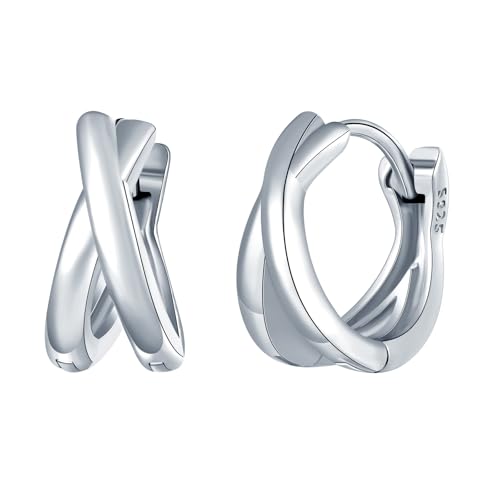 MICYUMI Damen 925 Sterling Silber Rund Form Creolen Ohrringe Einfaches Design Doppel Schichten Creolen Ohrstecker,Silber von MICYUMI