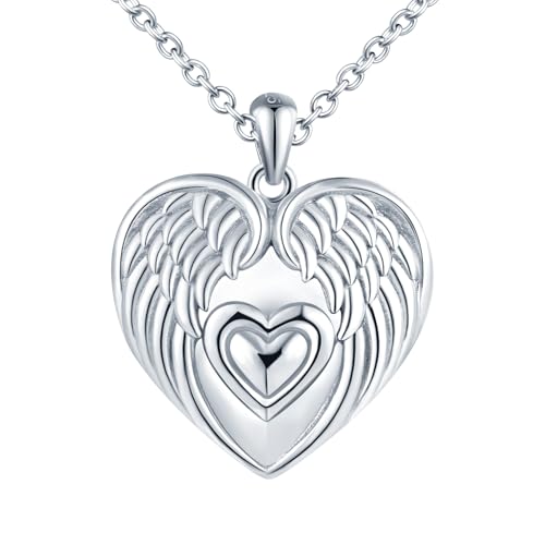 MICYUMI Damen Herz Kette 925 Sterling Silber Foto Medaillon Anhänger Feder Muster Halskette MICYUMI Damen Herz Kette 925 Sterling Silber Foto Medaillon Anhänger Feder Muster Halskette von MICYUMI