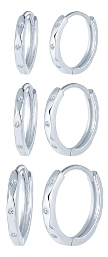 MICYUMI Herren Damen S925 Sterling Silber Ohrringe 3 Paare 10mm 12mm 14mm Creolen Ohrringe Set Cubic Zirkonia-Ohrringe Runde Ohrringe von MICYUMI