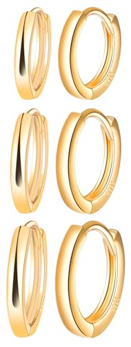 MICYUMI Herren Damen S925 Sterling Silber Ohrringe Set - 3 Paare Creolen 10mm 12mm 14mm - Einfacher Stil Runde Ohrringe von MICYUMI