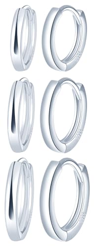 MICYUMI Herren Damen S925 Sterling Silber Ohrringe 3 Paare 10mm 12mm 14mm Creolen Ohrringe Set Einfaches Stil Runde Ohrringe von MICYUMI