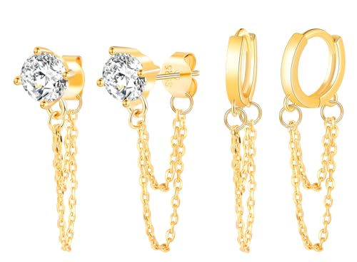 MICYUMI S925 Sterling Silber Ohrringe für Frauen - 2 Paare Cubic Zirkonia Drop Kette Creolen Set (Kleine Dimension) von MICYUMI