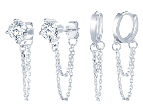 MICYUMI S925 Sterling Silber Ohrringe für Frauen - 2 Paare Cubic Zirkonia Drop Kette Creolen Set (Kleine Dimension) von MICYUMI