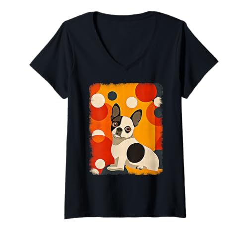Damen Retro Mid-Century Modern Hunde 50er 60er Jahre Stil T-Shirt mit V-Ausschnitt von MID CENTURY ART DESIGN Outfits für Kunstliebhaber