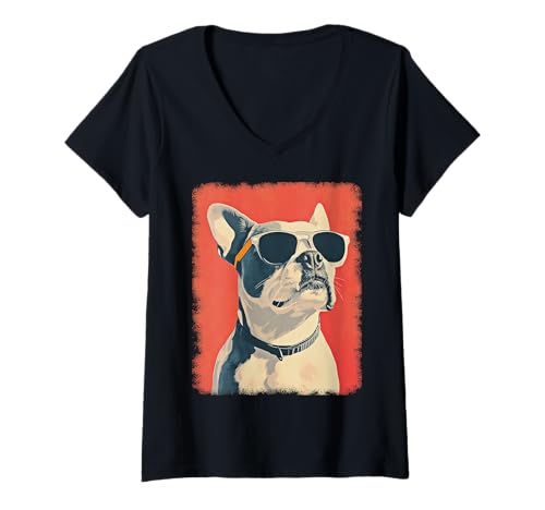 Damen Retro Mid-Century Modern Hunde 50er 60er Jahre Stil T-Shirt mit V-Ausschnitt von MID CENTURY ART DESIGN Outfits für Kunstliebhaber