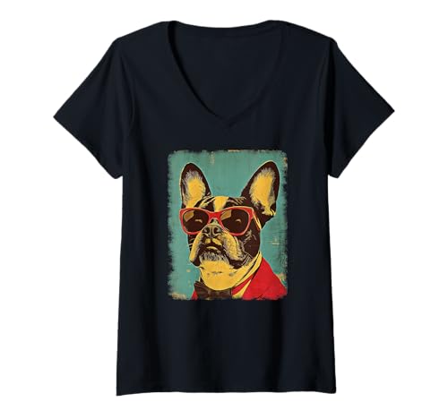Damen Retro Mid-Century Modern Hunde 50er 60er Jahre Stil T-Shirt mit V-Ausschnitt von MID CENTURY ART DESIGN Outfits für Kunstliebhaber