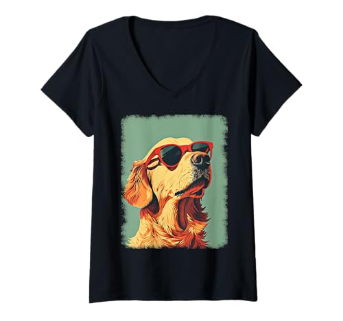 Damen Retro Mid-Century Modern Hunde 50er 60er Jahre Stil T-Shirt mit V-Ausschnitt von MID CENTURY ART DESIGN Outfits für Kunstliebhaber