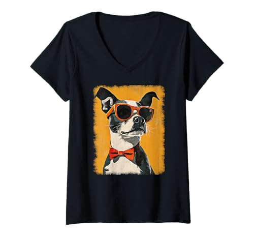 Damen Retro Mid-Century Modern Hunde 50er 60er Jahre Stil T-Shirt mit V-Ausschnitt von MID CENTURY ART DESIGN Outfits für Kunstliebhaber