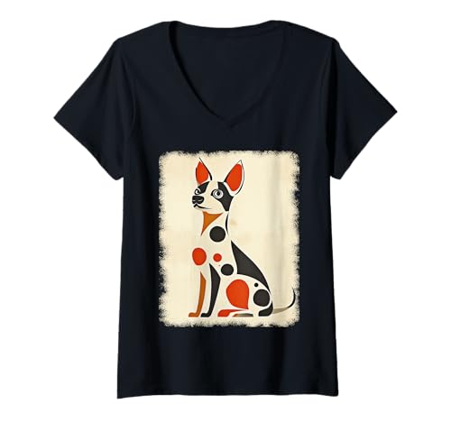 Damen Retro Mid-Century Modern Hunde 50er 60er Jahre Stil T-Shirt mit V-Ausschnitt von MID CENTURY ART DESIGN Outfits für Kunstliebhaber