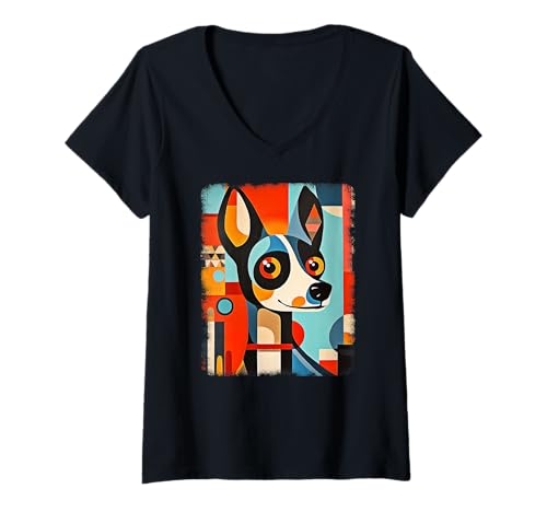 Damen Retro Mid-Century Modern Hunde 50er 60er Jahre Stil T-Shirt mit V-Ausschnitt von MID CENTURY ART DESIGN Outfits für Kunstliebhaber