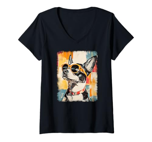 Damen Retro Mid-Century Modern Hunde 50er 60er Jahre Stil T-Shirt mit V-Ausschnitt von MID CENTURY ART DESIGN Outfits für Kunstliebhaber