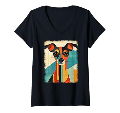 Damen Retro Mid-Century Modern Hunde 50er 60er Jahre Stil T-Shirt mit V-Ausschnitt von MID CENTURY ART DESIGN Outfits für Kunstliebhaber