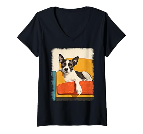 Damen Retro Mid-Century Modern Hunde 50er 60er Jahre Stil T-Shirt mit V-Ausschnitt von MID CENTURY ART DESIGN Outfits für Kunstliebhaber