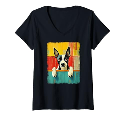 Damen Retro Mid-Century Modern Hunde 50er 60er Jahre Stil T-Shirt mit V-Ausschnitt von MID CENTURY ART DESIGN Outfits für Kunstliebhaber