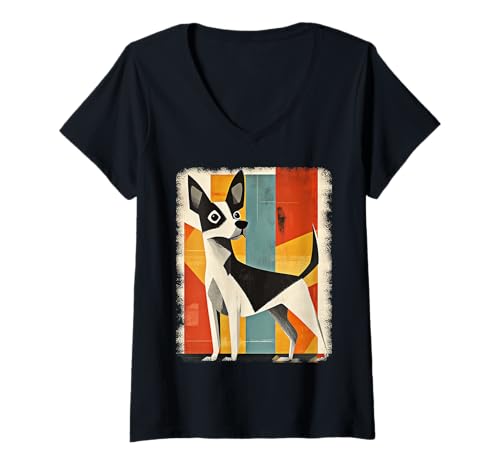 Damen Retro Mid-Century Modern Hunde 50er 60er Jahre Stil T-Shirt mit V-Ausschnitt von MID CENTURY ART DESIGN Outfits für Kunstliebhaber