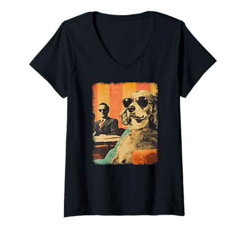 Damen Retro Mid-Century Modern Hunde 50er 60er Jahre Stil T-Shirt mit V-Ausschnitt von MID CENTURY ART DESIGN Outfits für Kunstliebhaber