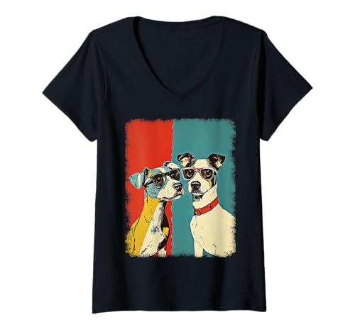 Damen Retro Mid-Century Modern Hunde 50er 60er Jahre Stil T-Shirt mit V-Ausschnitt von MID CENTURY ART DESIGN Outfits für Kunstliebhaber