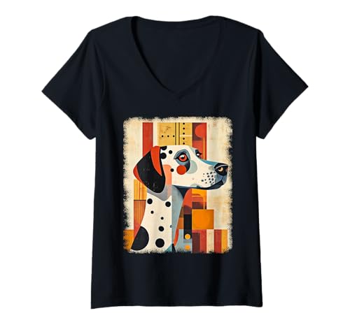 Damen Retro Mid-Century Modern Hunde 50er 60er Jahre Stil T-Shirt mit V-Ausschnitt von MID CENTURY ART DESIGN Outfits für Kunstliebhaber