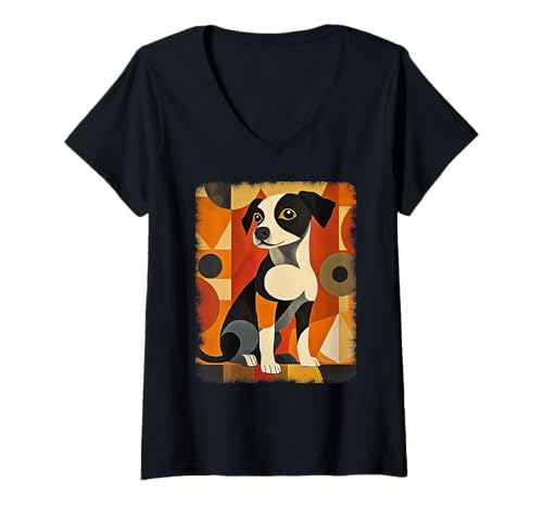 Damen Retro Mid-Century Modern Hunde 50er 60er Jahre Stil T-Shirt mit V-Ausschnitt von MID CENTURY ART DESIGN Outfits für Kunstliebhaber