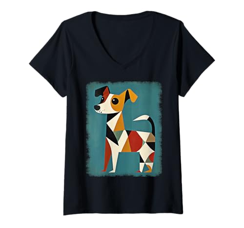 Damen Retro Mid-Century Modern Hunde 50er 60er Jahre Stil T-Shirt mit V-Ausschnitt von MID CENTURY ART DESIGN Outfits für Kunstliebhaber