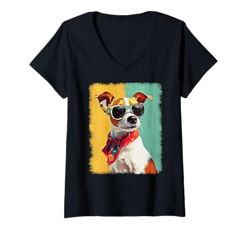 Damen Retro Mid-Century Modern Hunde 50er 60er Jahre Stil T-Shirt mit V-Ausschnitt von MID CENTURY ART DESIGN Outfits für Kunstliebhaber