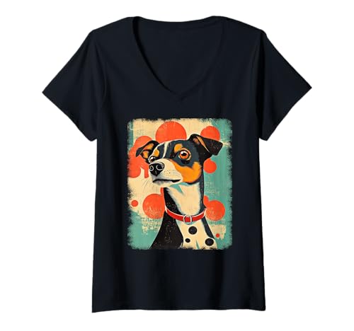 Damen Retro Mid-Century Modern Hunde 50er 60er Jahre Stil T-Shirt mit V-Ausschnitt von MID CENTURY ART DESIGN Outfits für Kunstliebhaber
