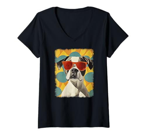 Damen Retro Mid-Century Modern Hunde 50er 60er Jahre Stil T-Shirt mit V-Ausschnitt von MID CENTURY ART DESIGN Outfits für Kunstliebhaber