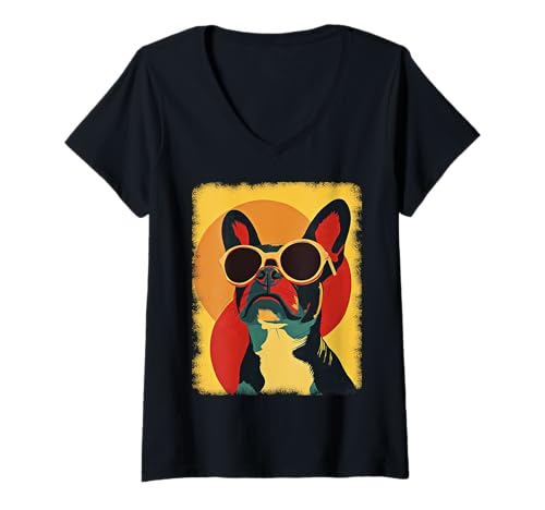 Damen Retro Mid-Century Modern Hunde 50er 60er Jahre Stil T-Shirt mit V-Ausschnitt von MID CENTURY ART DESIGN Outfits für Kunstliebhaber