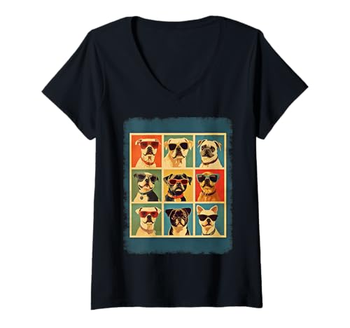 Damen Retro Mid-Century Modern Hunde 50er 60er Jahre Stil T-Shirt mit V-Ausschnitt von MID CENTURY ART DESIGN Outfits für Kunstliebhaber