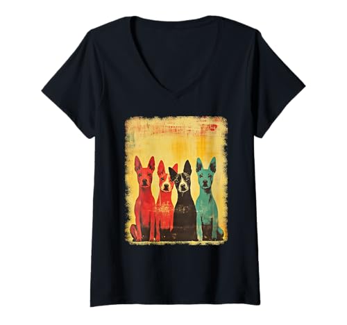 Damen Retro Mid-Century Modern Hunde 50er 60er Jahre Stil T-Shirt mit V-Ausschnitt von MID CENTURY ART DESIGN Outfits für Kunstliebhaber