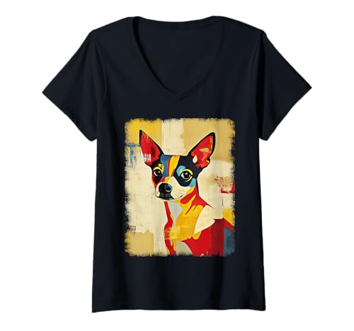 Damen Retro Mid-Century Modern Hunde 50er 60er Jahre Stil T-Shirt mit V-Ausschnitt von MID CENTURY ART DESIGN Outfits für Kunstliebhaber