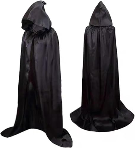 MIDERDO 160cm Umhang mit Kapuze für Halloween - Schwarz Halloween Umhang Vampir Kostüm mit Kapuze - Doppelseitig Kapuzenumhang für Erwachsene Cosplay Halloween Kostüm Make-up Party - Größe L von MIDERDO