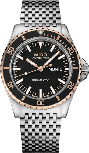MIDO Ocean Star Tribute – Schweizer Automatikuhr für Herren – schwarzes Zifferblatt – 40,5 mm Edelstahlgehäuse – Schwarze Lünette mit roségoldener PVD-Beschichtung – Edelstahlarmband – M0268302105100 von MIDO