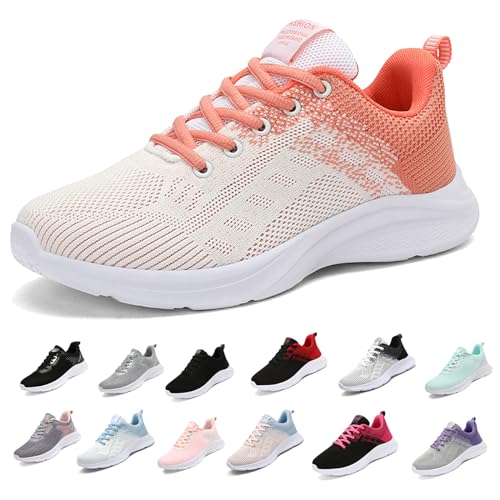 MIDQCGL Damen Sportschuhe Running Shoes Herrensneaker Outdoor Fitness Jogging Sportsschuhe Fashion Leichte Walkingschuhe Frizeitschuhe 626 White Orange37EU von MIDQCGL