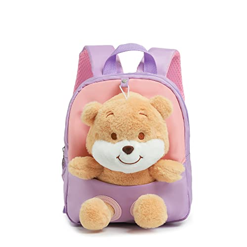 MIDSuN Kleiner Kinderrucksack,Abnehmbarer Plüsch Puppe Kindergartenrucksack,Bär Kindergarten Rucksack Kindertasche für 2-5 Jährige Kindergarten Junge und Mädchen (Violett) von MIDSuN