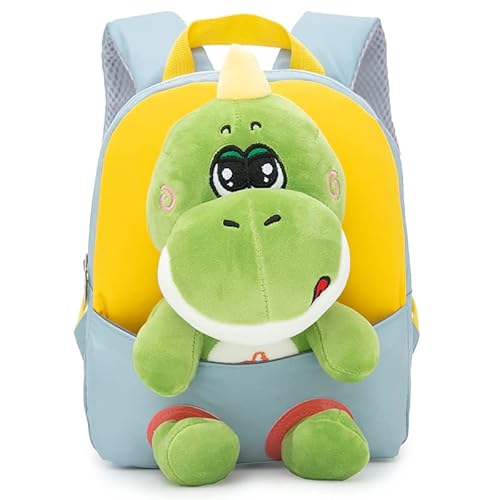 MIDSuN Kleiner Kinderrucksack,Abnehmbarer Plüsch Puppe Kindergartenrucksack,Dinosaurier Kindergarten Rucksack Kindertasche für 2-5 Jährige Kindergarten Junge und Mädchen (Hellgrau) von MIDSuN