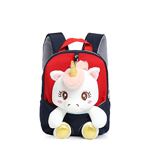 MIDSuN Kleiner Kinderrucksack,Abnehmbarer Plüsch Puppe Kindergartenrucksack,Einhorn Kindergarten Rucksack Kindertasche für 2-5 Jährige Kindergarten Junge und Mädchen (Blau mit Rot) von MIDSuN