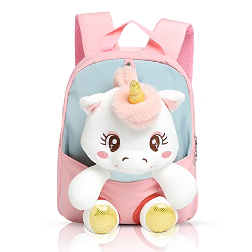 MIDSuN Kleiner Kinderrucksack,Abnehmbarer Plüsch Puppe Kindergartenrucksack,Einhorn Kindergarten Rucksack Kindertasche für 2-5 Jährige Kindergarten Junge und Mädchen (Rosa) von MIDSuN