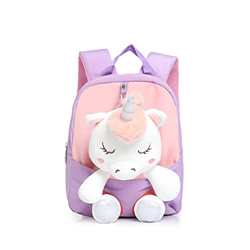 MIDSuN Kleiner Kinderrucksack,Abnehmbarer Plüsch Puppe Kindergartenrucksack,Einhorn Kindergarten Rucksack Kindertasche für 2-5 Jährige Kindergarten Junge und Mädchen (Violett) von MIDSuN