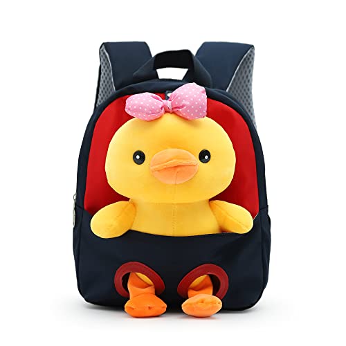 MIDSuN Kleiner Kinderrucksack,Abnehmbarer Plüsch Puppe Kindergartenrucksack,Enten Bär Kindergarten Rucksack Kindertasche für 2-5 Jährige Kindergarten Junge und Mädchen (Blau mit Rot) von MIDSuN