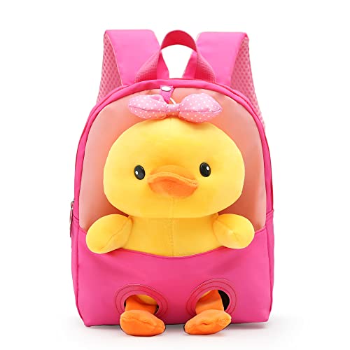 MIDSuN Kleiner Kinderrucksack,Abnehmbarer Plüsch Puppe Kindergartenrucksack,Enten Bär Kindergarten Rucksack Kindertasche für 2-5 Jährige Kindergarten Junge und Mädchen (Rosarot) von MIDSuN