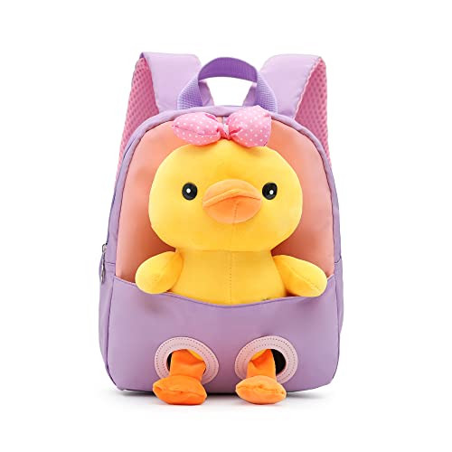 MIDSuN Kleiner Kinderrucksack,Abnehmbarer Plüsch Puppe Kindergartenrucksack,Enten Bär Kindergarten Rucksack Kindertasche für 2-5 Jährige Kindergarten Junge und Mädchen (Violett) von MIDSuN