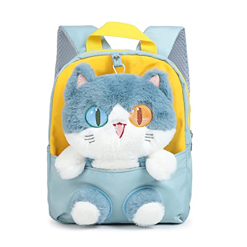 MIDSuN Kleiner Kinderrucksack,Abnehmbarer Plüsch Puppe Kindergartenrucksack,Katze Kindergarten Rucksack Kindertasche für 2-5 Jährige Kindergarten Junge und Mädchen (Hellgrau) von MIDSuN